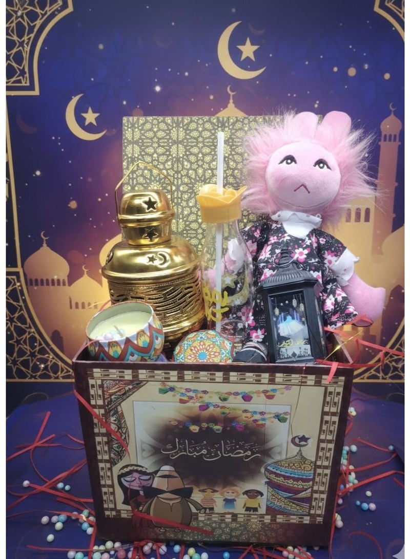Ramadan Box + 4 Gifts (Tomtom Doll + 13cm Black Lantern + Scented Scented Candle + Bottle with Straw for Drinks) - Image 1